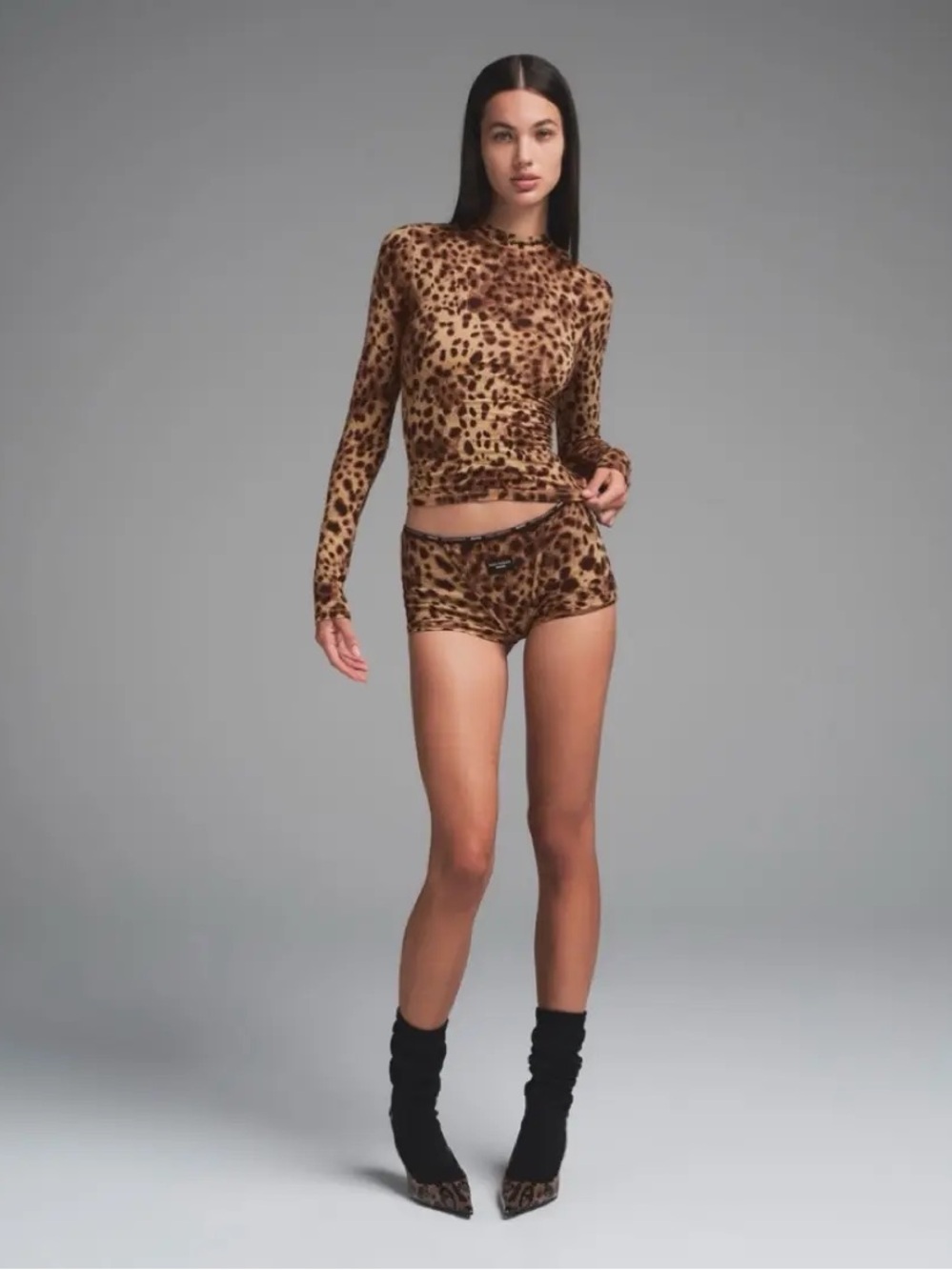 Dolce & Gabbana x SKIMS Leopard Cotton Jersey Long Sleeve Top Size M - Picture 3 of 13